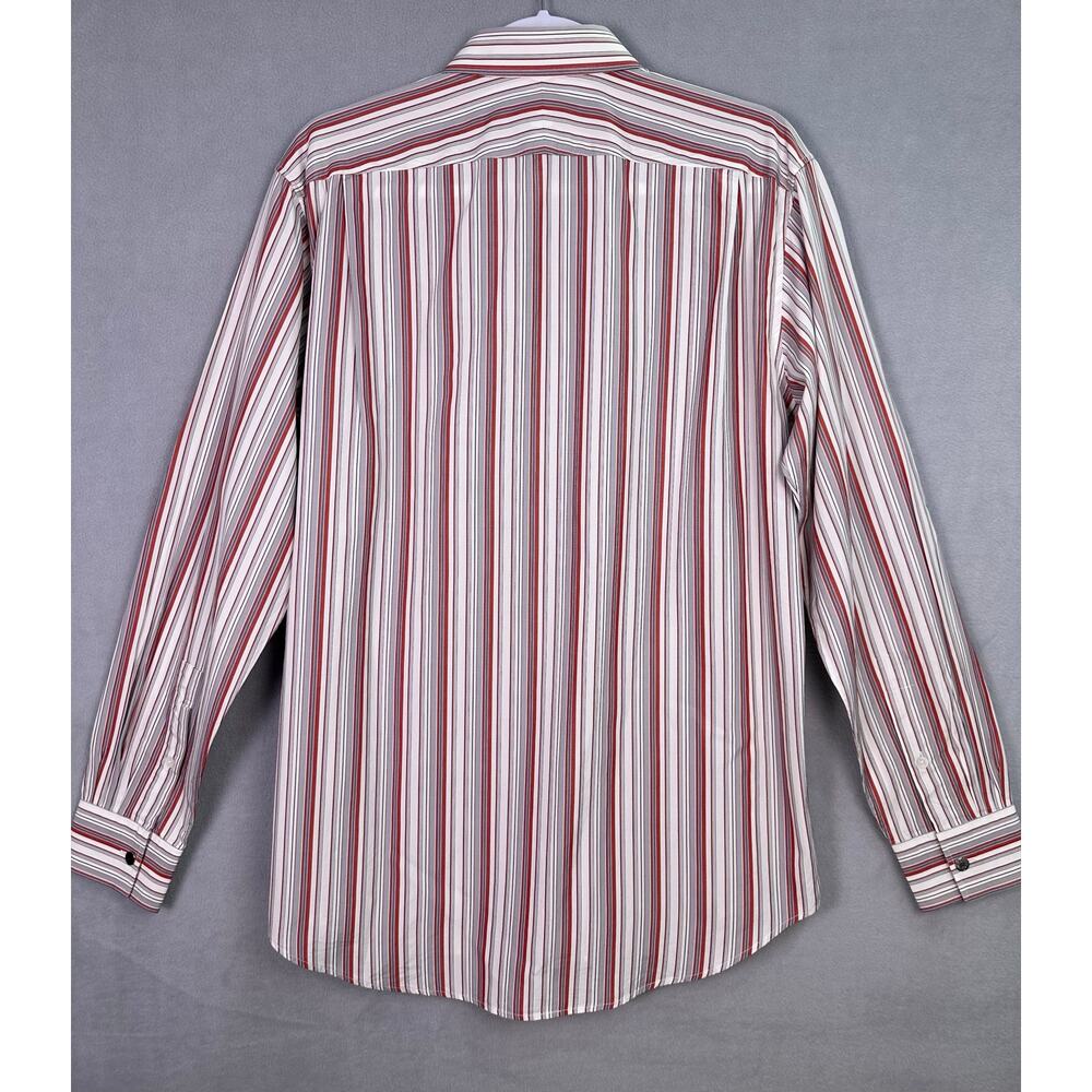 Vintage Hermès Red & Gray Striped Cotton Designer Dress Shirt Size 16/41 (L) - Picture 3 of 11